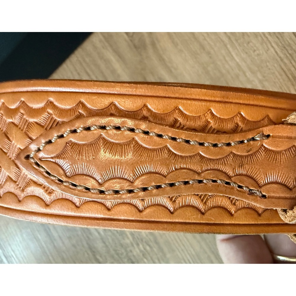 Bianchi B4 Rangler Tan Basketweave Leather Belt Solid Brass Buckle Size 36 Mens - Picture 4 of 13